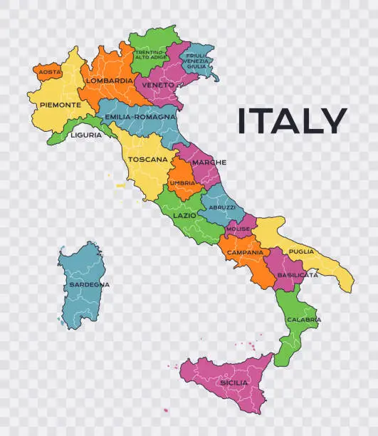 Vector illustration of Italy Provinces Administrative Areas Labeled Map