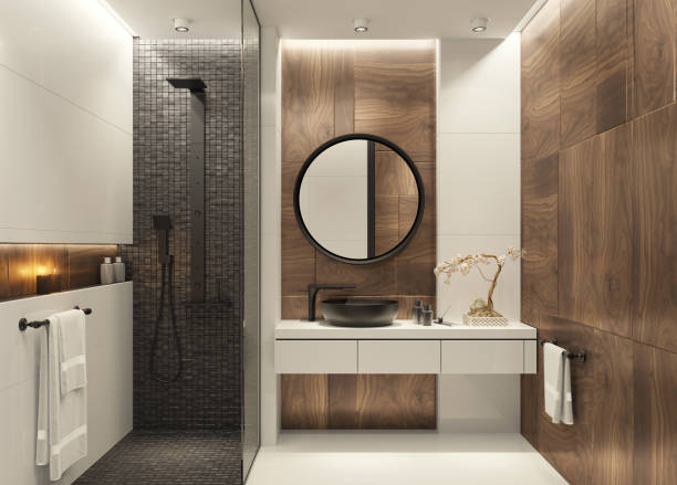 Modern minimalist bathroom stock photo