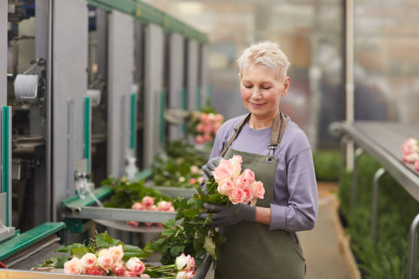 istock Woman caring about roses 1211405395