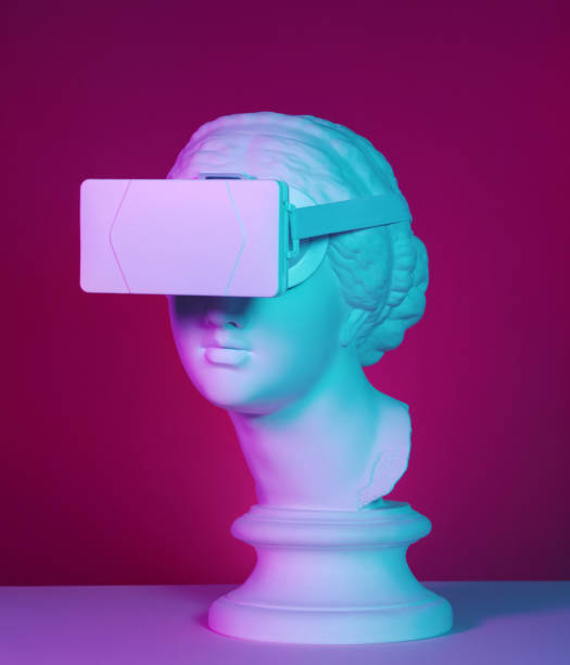 istock Cyberpunk Greek Goddess wearing VR headset 1211407244