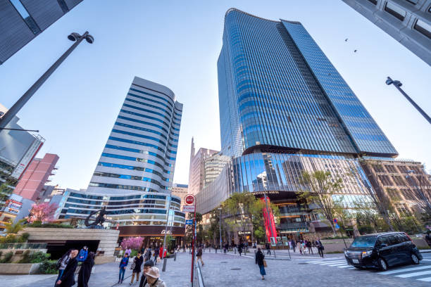 Tokyo, Japan - April 3, 2019: pedestrians at Ginza Sony Park in Tokyo