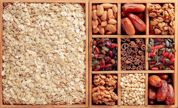 istock Ingredients for making muesli. Dried fruits, various nuts and seeds. 1211423437