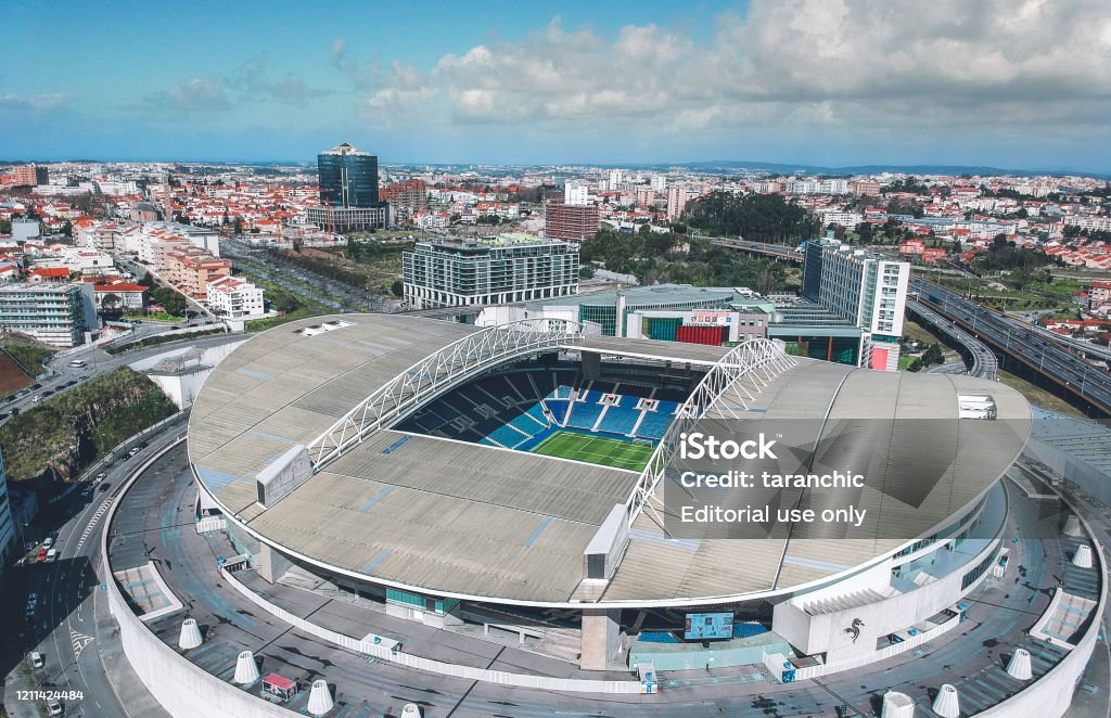 Porto stadium Porto / Portugal - March 2020: Sunny day at Dragao Arena, home stadium of FC Porto. Estadio Do Dragao Stock Photo