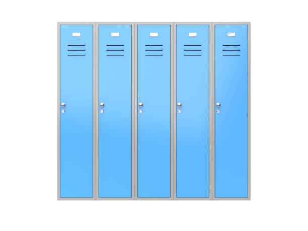 istock Blue gym closed lockers. 3d rendering illustration 1211425378