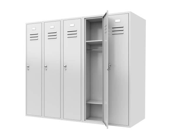 istock Metal gym closed lockers. 3d rendering illustration 1211425379