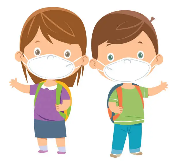 Vector illustration of Children wearing masks