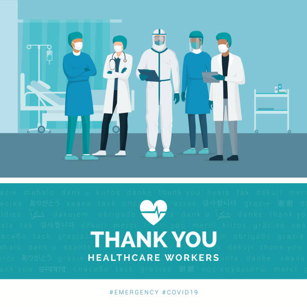 ilustrações de stock, clip art, desenhos animados e ícones de thank you doctors and nurses - flu virus hygiene doctor symbol