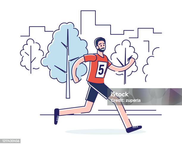 Khái Niệm Chạy Marathon Lối Sống Lành Mạnh Cartoon Sportsman Trong Quần Áo  Thể Thao Đang