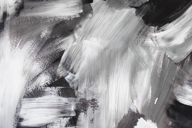 Brush Strokes Background on Canvas in Black and White Colors