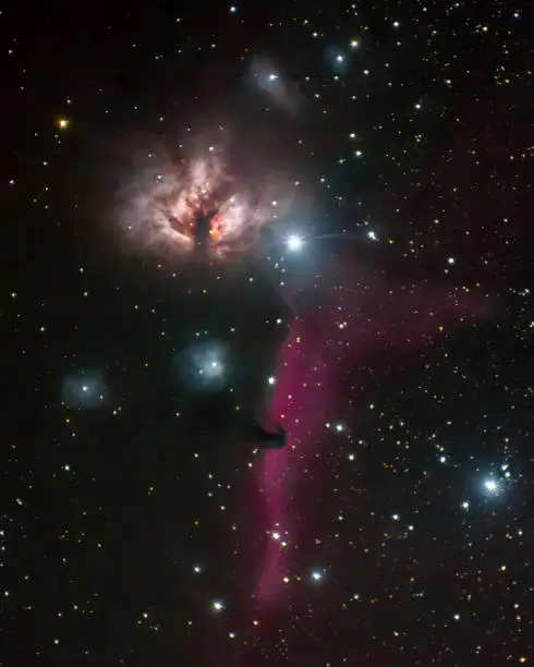 Flame and Horsehead nebulae shot through personal telescope