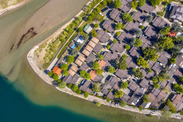 istock Aerial view of camping park with chalets 1211440140