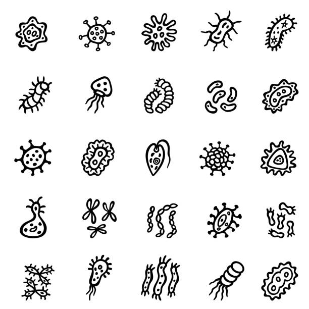 Virus icon set Set of bacteria, probiotic and virus icons. chemical weapons stock illustrations