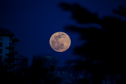 Full moon with visible surface. March 9, 2020 - Istanbul