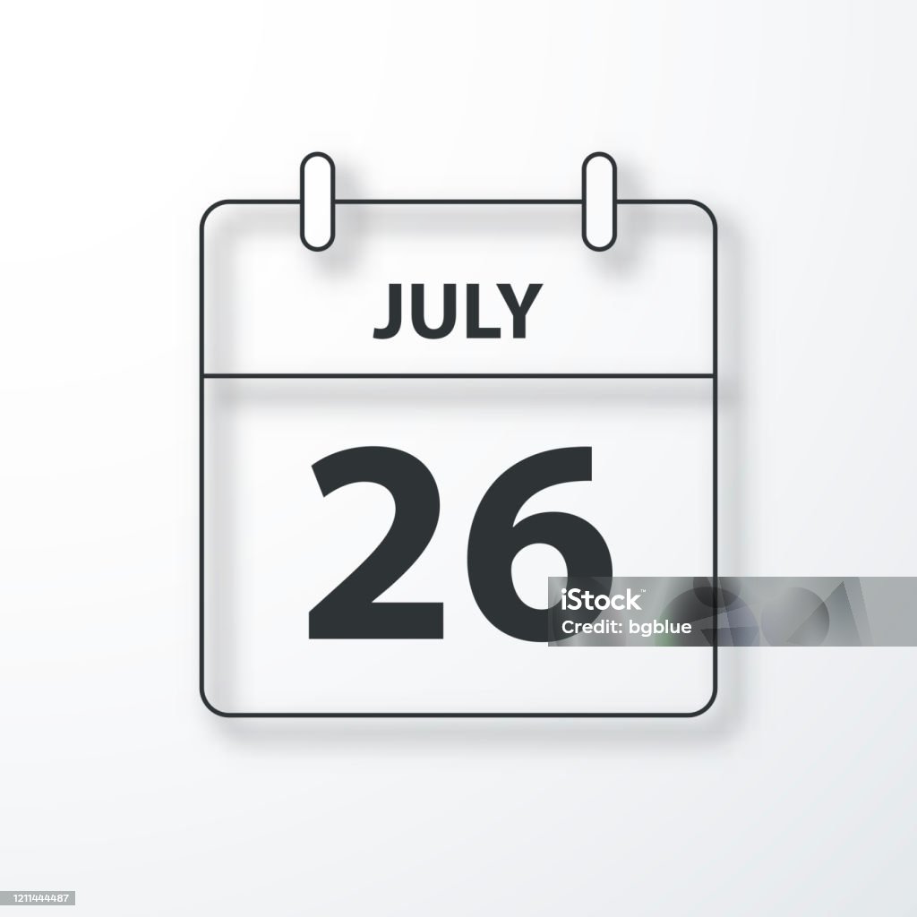 July 26 Daily Calendar Black Outline With Shadow On White Background July 26 Daily Calendar Black Outline With Shadow On White Background