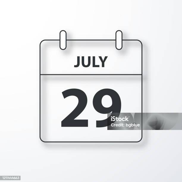July 29 Daily Calendar Black Outline With Shadow On White Background July 29 Daily Calendar Black Outline With Shadow On White Background
