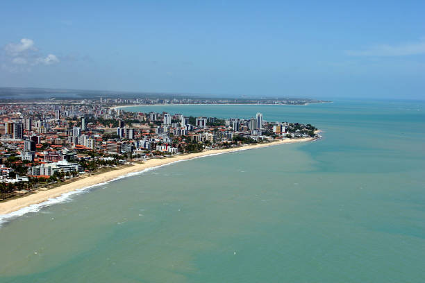 brazil Aerial view of Tambau beach in Joao Pessoa city, state of Paraiba, Brazil paraiba photos stock pictures, royalty-free photos & images