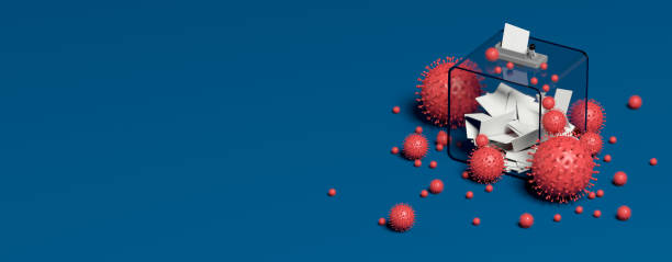 ballot box and viruses blue background 3D rendering