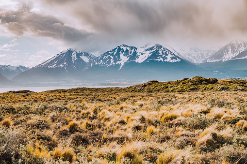 Patagonian landscape near Tierra del Fuego - Isla Bridges. Ushuaia is also know as Fin del Mundo because it is the southernmost city in the world.