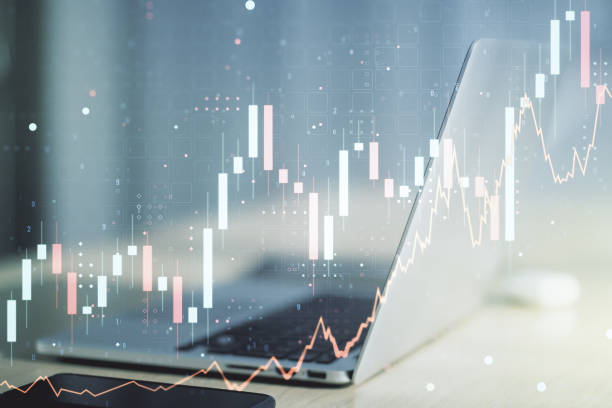 istock Abstract creative financial graph on modern laptop background, forex and investment concept. Multiexposure 1211455983