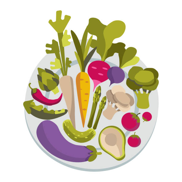 векторная иллюстрация с красочными плоскими овощами. блюдо из здоровых овощей на белом фоне. для оформления плакатов, листовок, брошюр, пос� - white background green pattern tomato stock illustrations