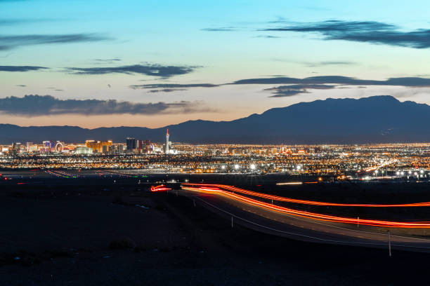 Long exposure shot of road to Las Vegas