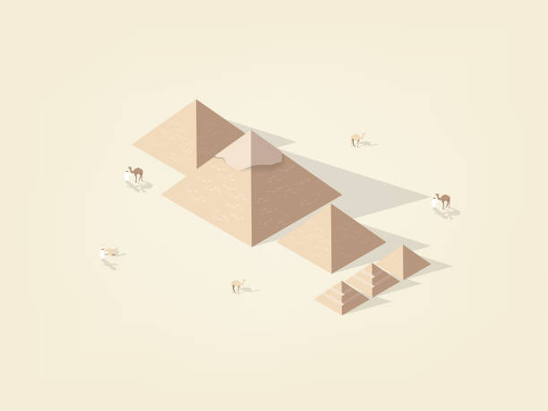 ilustrações de stock, clip art, desenhos animados e ícones de illustration isometric vector graphic design concept of the great pyramid giza of egypt - pyramid of mycerinus pyramid great pyramid giza