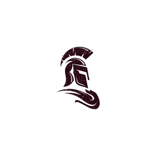 Classic Sparta warrior helmet logo with grunge effect Classic Sparta warrior helmet logo with grunge effect roman army stock illustrations