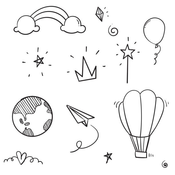 handgezeichnete doodle icon sammlung illustration cartoon stil vektor - sternenkind stock-grafiken, -clipart, -cartoons und -symbole