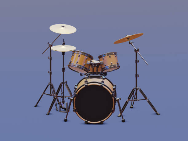 istock Acoustic drum set on a colored background. 3d illustration 1211476574