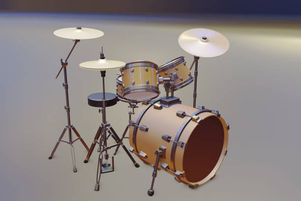 istock Acoustic drum set on a colored background. 3d illustration 1211476584