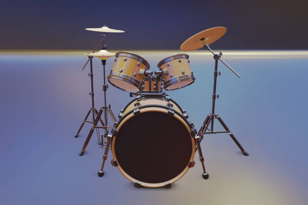 istock Acoustic drum set on a colored background. 3d illustration 1211476640