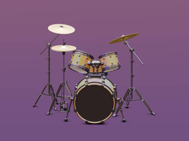 istock Acoustic drum set on a colored background. 3d illustration 1211476644