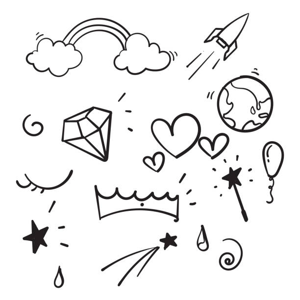 ilustrações, clipart, desenhos animados e ícones de hand drawn doodle ícone coleção coleção ilustração vetor estilo desenho animado - balloon moving up child flying