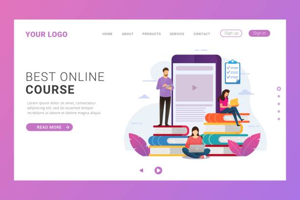 Landing page template for online education training course Landing page template for online education training course. Modern design concept for website and social media landing page illustrations stock illustrations