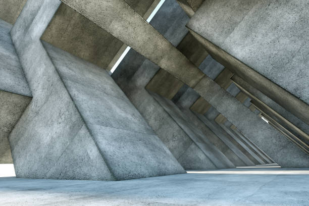 istock 3D rendering Abstract concrete interior with geometric shapes, modern architecture background. mockup, layout 1211477789