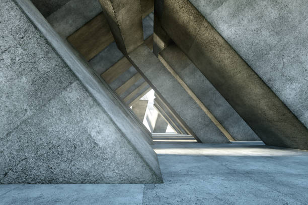 istock 3D rendering Abstract concrete interior with geometric shapes, modern architecture background. mockup, layout 1211477795