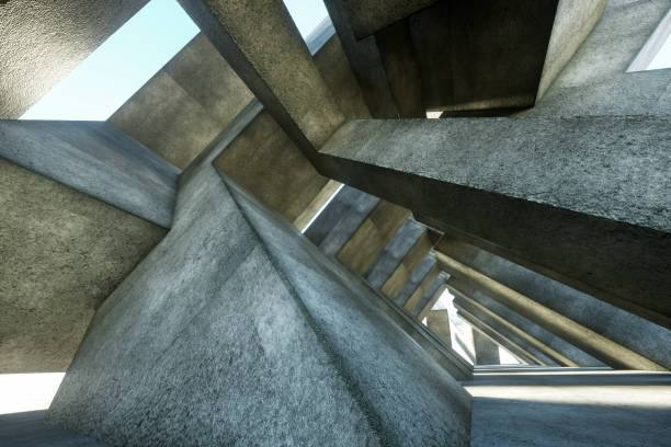 istock 3D rendering Abstract concrete interior with geometric shapes, modern architecture background. mockup, layout 1211477806