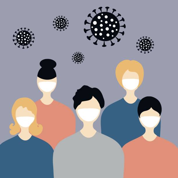 Coronavirus. Novel coronavirus 2019-nCoV, people in white medical face mask, them attacks the virus. Coronovirus Protection Concept vector art illustration