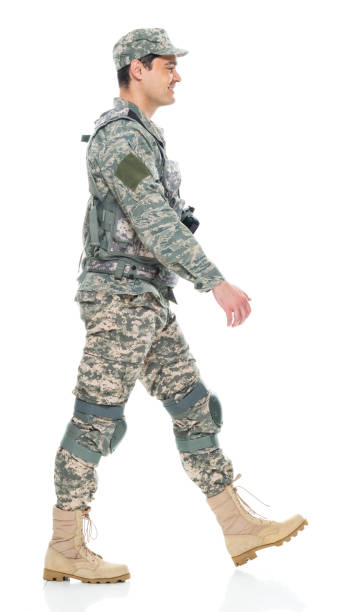250+ Side View Of An Army Soldier Walking Stock Photos, Pictures