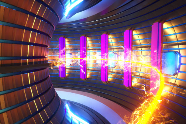 istock 3D Render fusion reactor nuclear fusion, tokamak inside heated plasma, toroidal shape, clean energy. Copy space 1211479319