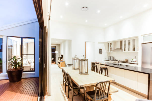 istock Twilight photograph of a modern kitchen 1211482291