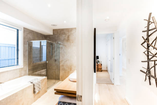 istock Stylish Contemporary Style Bathroom and hallway 1211484213