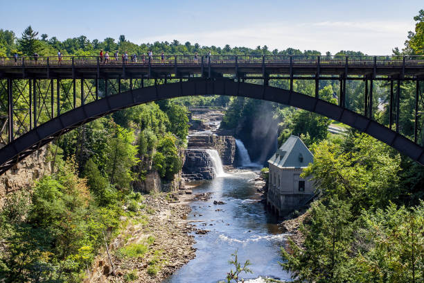 ausable chasm - grand canyon of the adirondacks bridge - new york canyon imagens e fotografias de stock