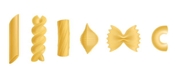 illustrazioni stock, clip art, cartoni animati e icone di tendenza di set di elementi di design isolati di pasta e maccheroni - spaghetti crudi