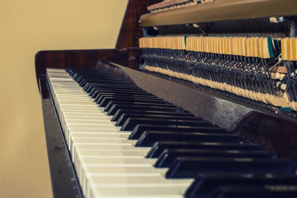 istock Piano keyboard background with selective focus. Warm color toned image 1211494470
