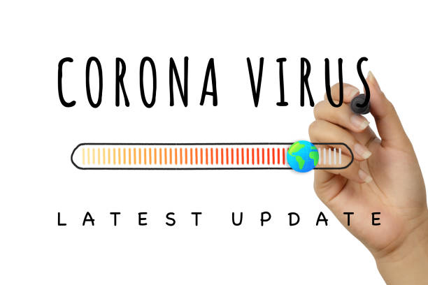 Corona Virus worldwide infection latest update hand written concept sign stock photo