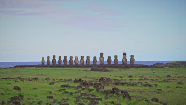 Ahu Tongariki Rapa Nui Moai Statues Easter Island Chile 4K Video