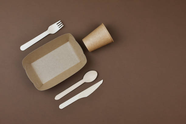 istock Zero waste, environmentally friendly, disposable paper utensils. View from above. 1211504109