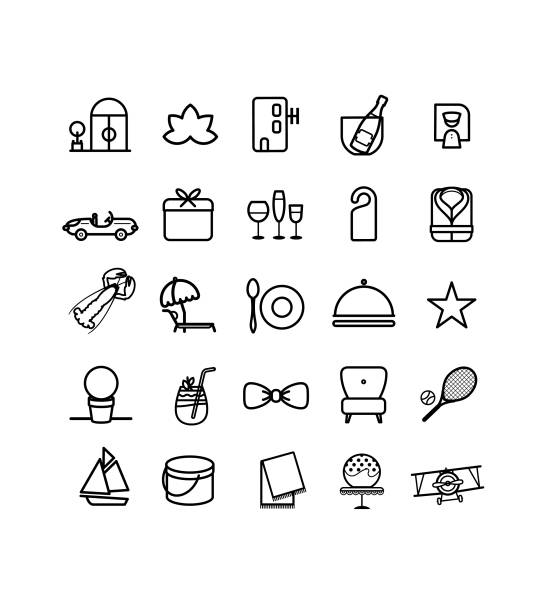 symbol, pictos, ikonen, tourismus, hotel, luxus - foodie stock-grafiken, -clipart, -cartoons und -symbole