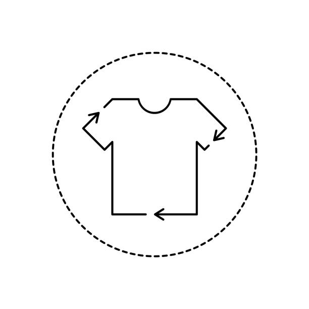 Recycling clothes line icon. Clothing recycle sign in a circle. Round symbol, logo or badge for sustainable textile industry. Ethical consumerism and eco friendly manufacturing. Vector, flat, clip art sustainable fashion stock illustrations